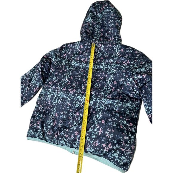 Eddie Bauer Girls Reversible Hooded Down Jacket (Aqua/Navy Print, M 10/12) - Picture 8 of 10